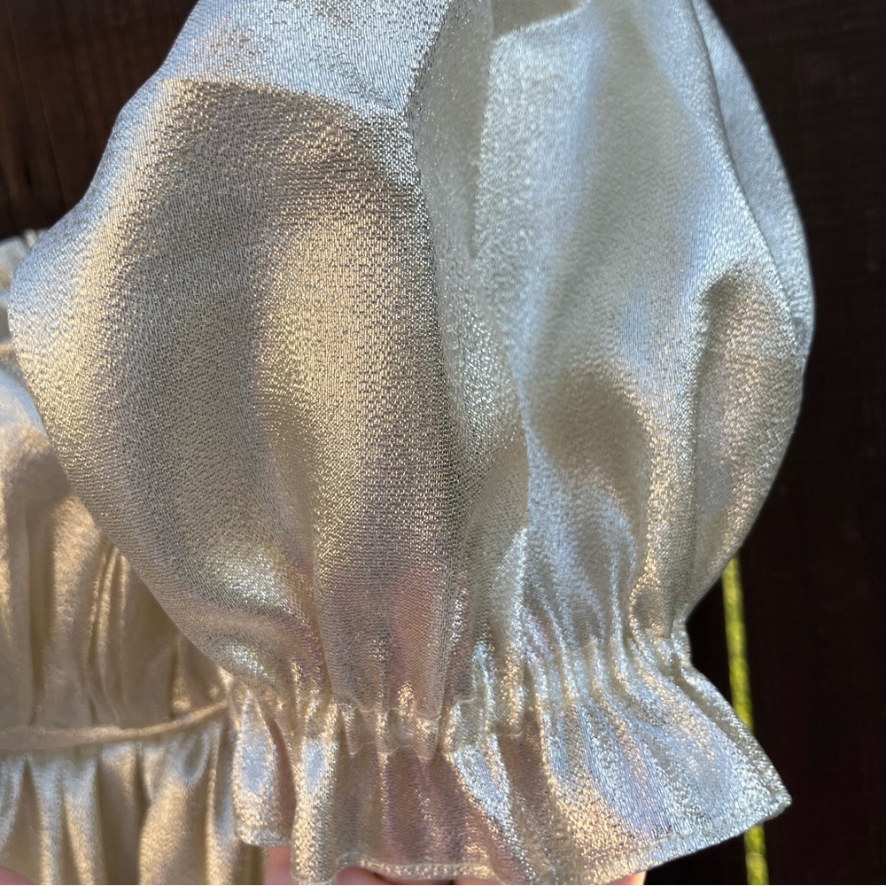 Selkie The Seashell Gown in Gold Medium Babydoll Puff Sleeve Regency Style - Picture 10 of 15
